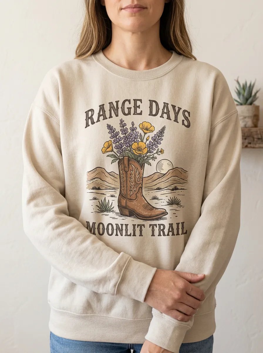 Everyday Floral Cowboy-Boot Women's Western Crew Neck Sweatshirt