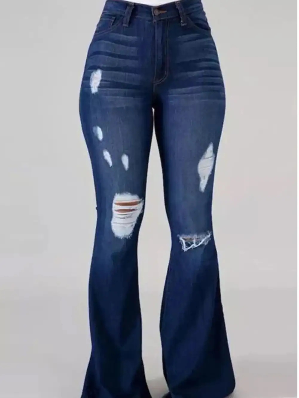 Balanced Flare Leg Raw Hem Distressed Denim Jeans