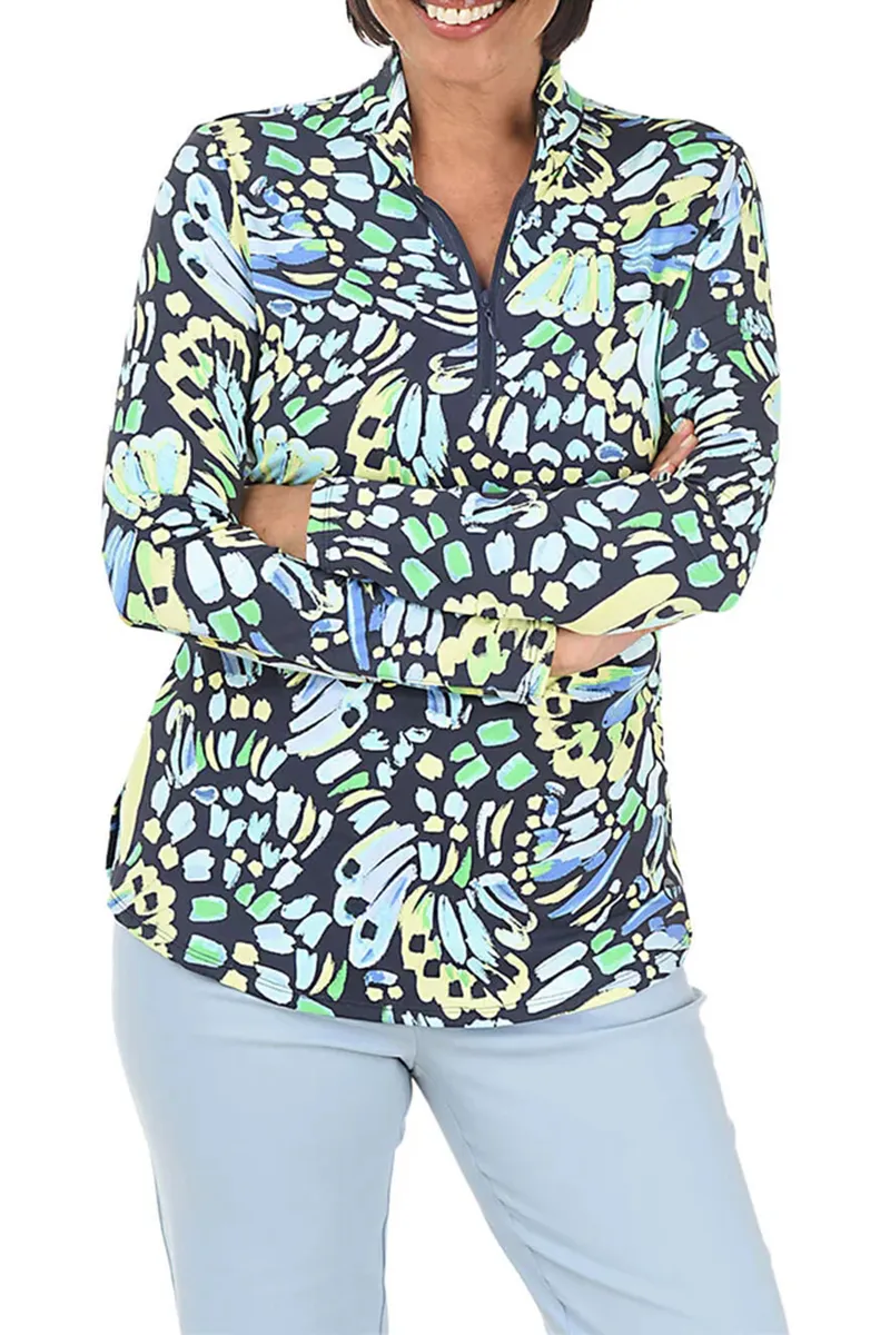 Sunny Brushstroke Mock Neck Top