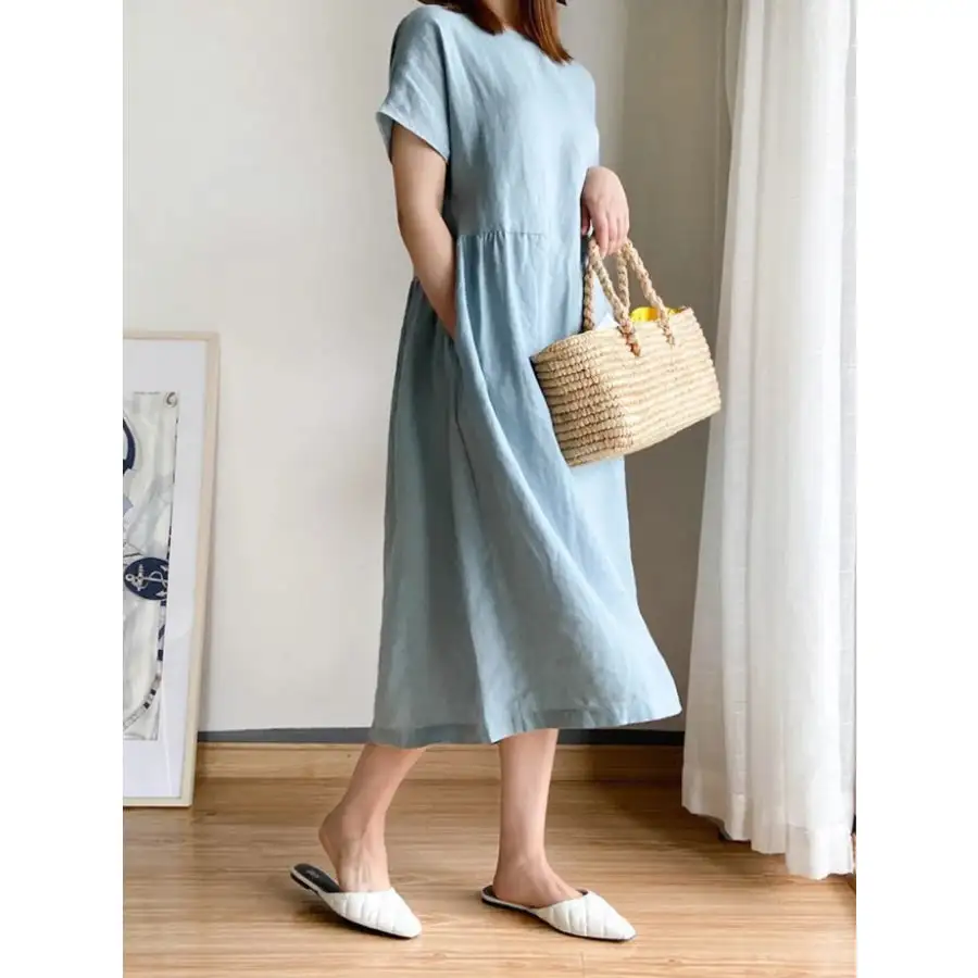 Full Size Casual Round Neck Midi Dress Plus Size