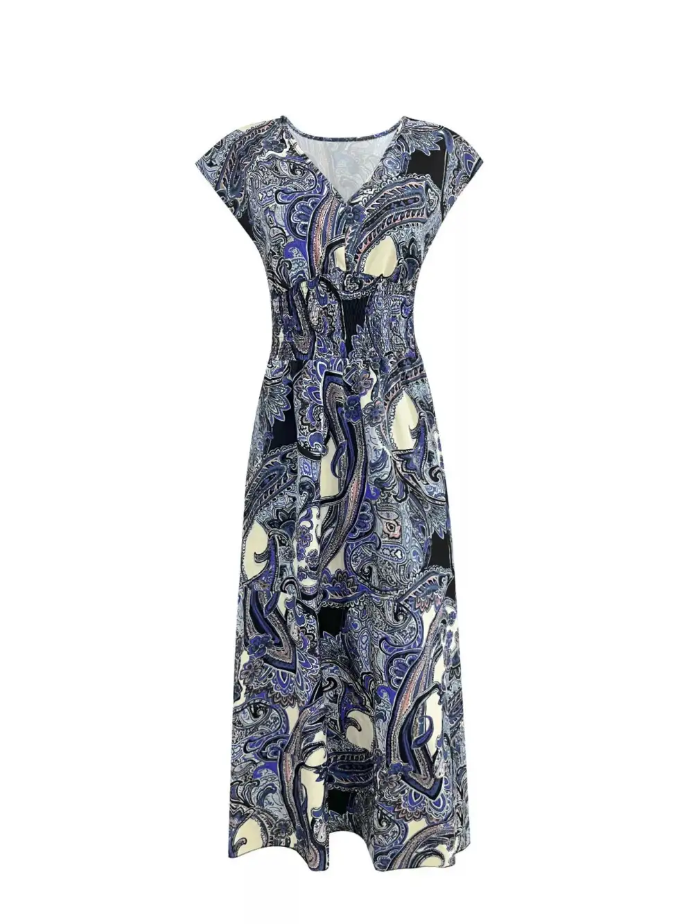 Plus Size Floral V Neck Cap Sleeve Maxi Dress