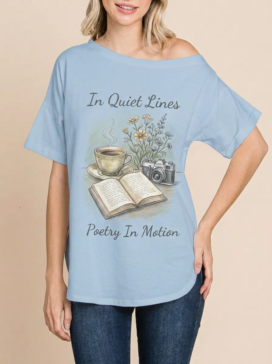 Women's Book Coffee Camera Floral Printed T-shirt