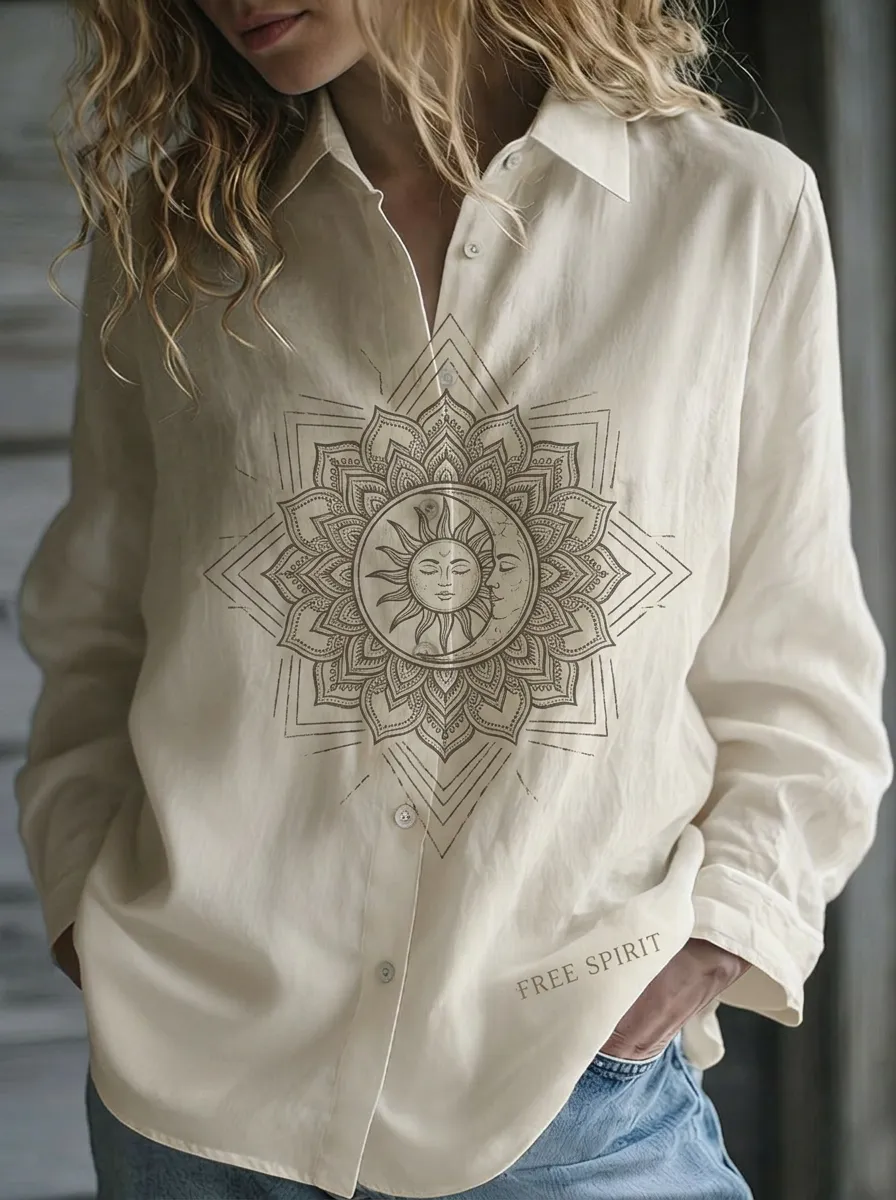 Boho Celestial Sun Casual Shirt