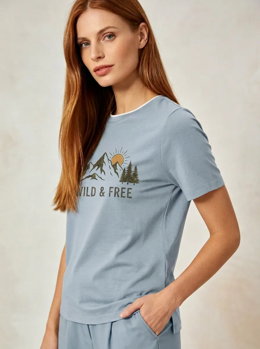 Women's Nature Lover Wild & Free Mountain Sun Printed T-shirt