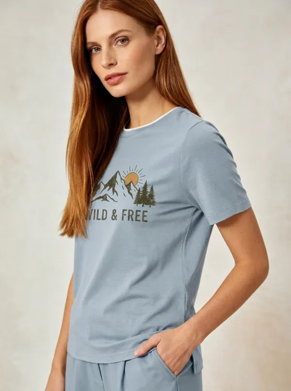Women's Nature Lover Wild & Free Mountain Sun Printed T-shirt