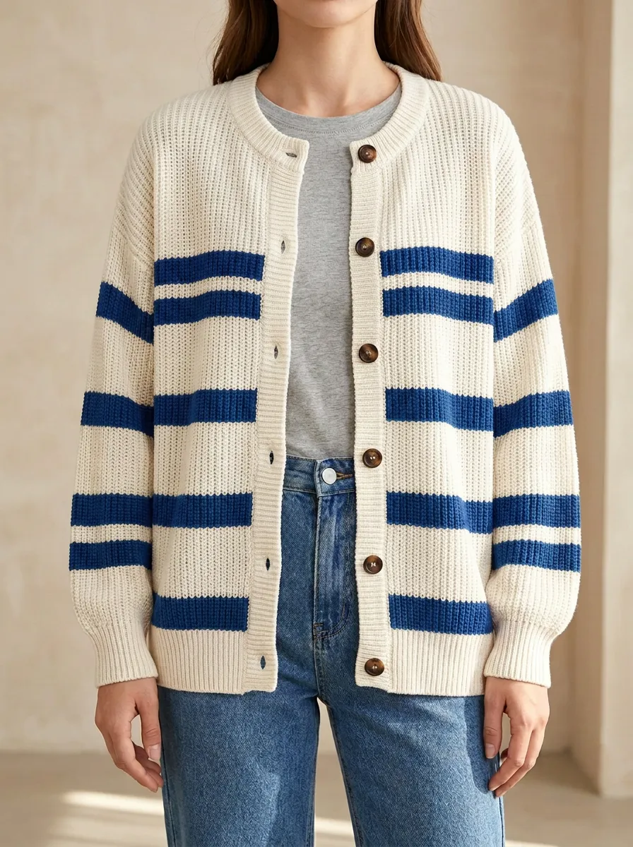 Heritage Style Rugby Striped Knit Cardigan