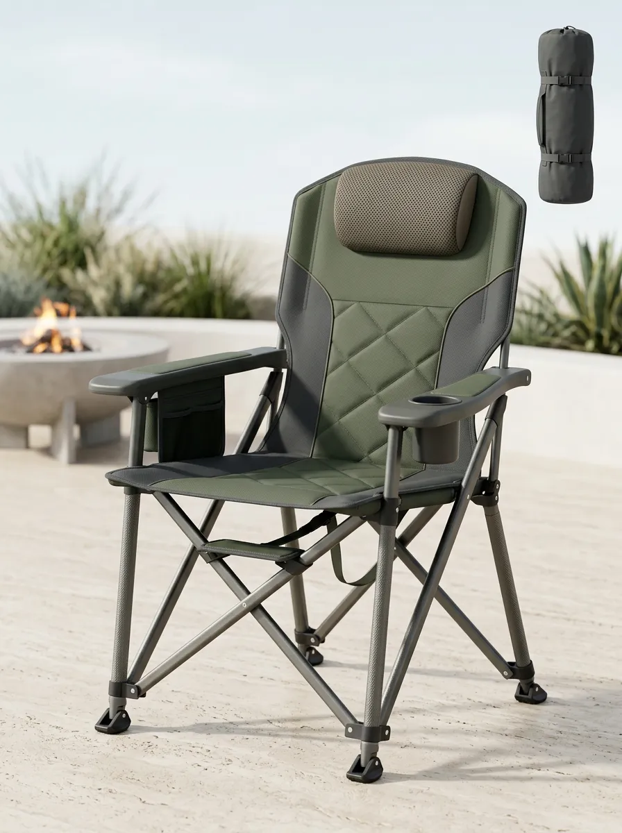 Camping Quilted Headrest Folding Camping Chair