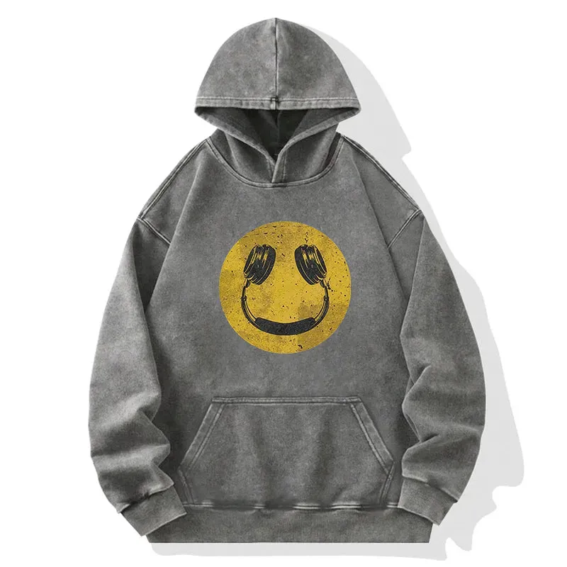 Music Smiley Washed Hoodie