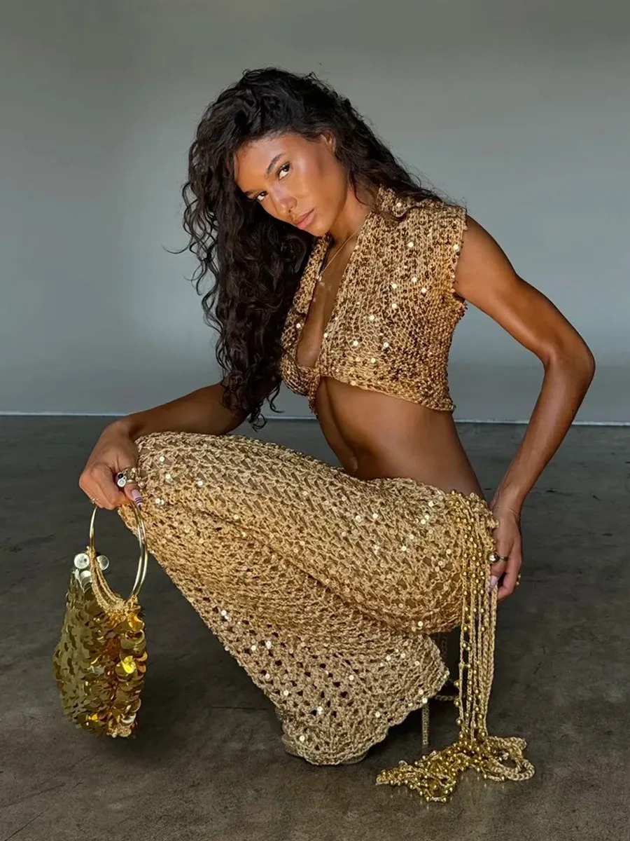 Amalia Sequin Two Piece Set In Gold