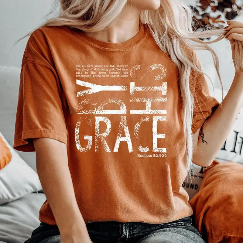 By His Grace Saved By His Amazing Grace Christian Women's Oversized Comfort T-Shirt