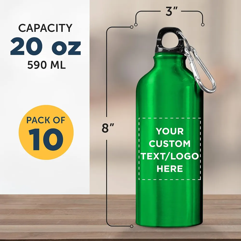 Custom Aluminum Water Bottles 20 oz. Set of 10