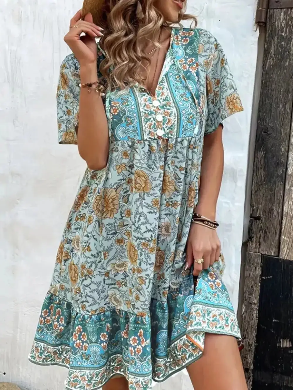 Comfort Fit Printed Short Sleeve Mini Dress