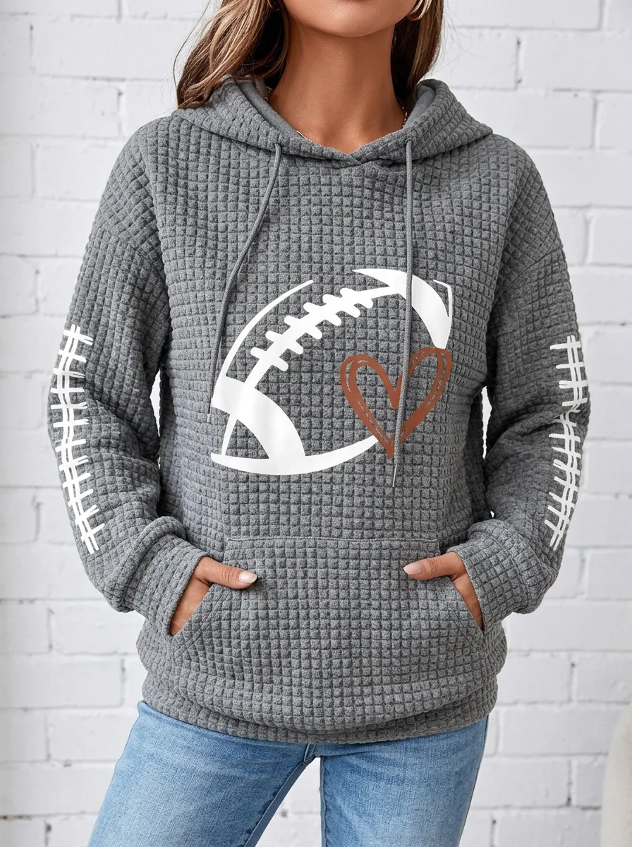 Women's Classic Athletic Inspired Gridiron Heart Ball Love Graphic Hoodie
