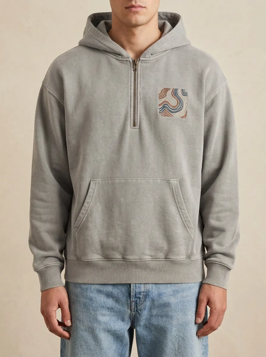 Abstract Wavy Line Quarter Zip Hoodie