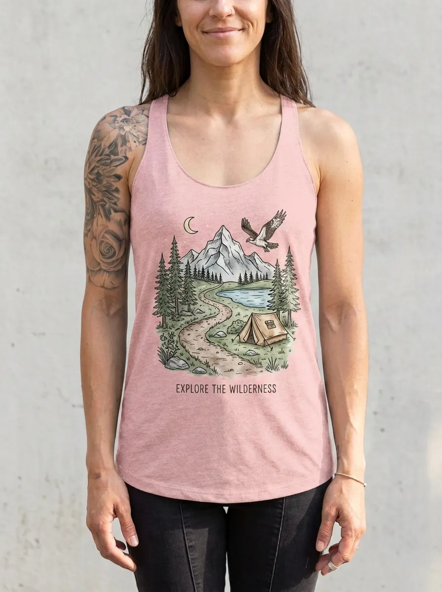 Women's Camping Lover Mountain Forest Eagle Printed Tank Top