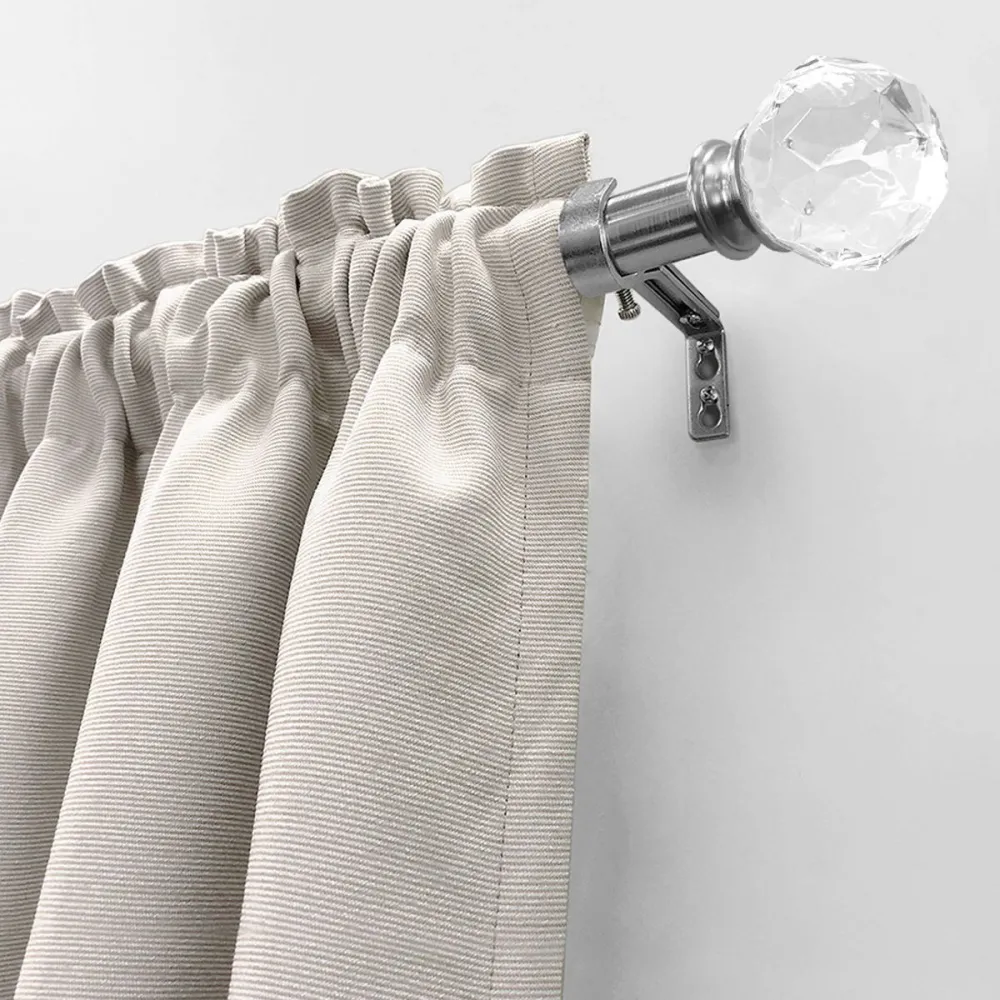 Adjustable Crystal Sphere Finial Metal Curtain Rod 50 x 144-Inch