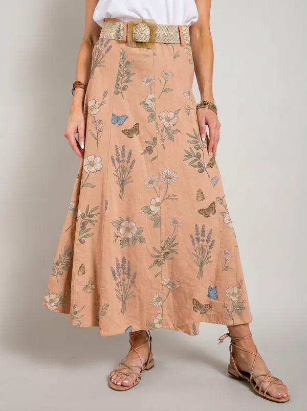 Women's A-Line Botanical Butterfly Floral Printed Maxi Skirt