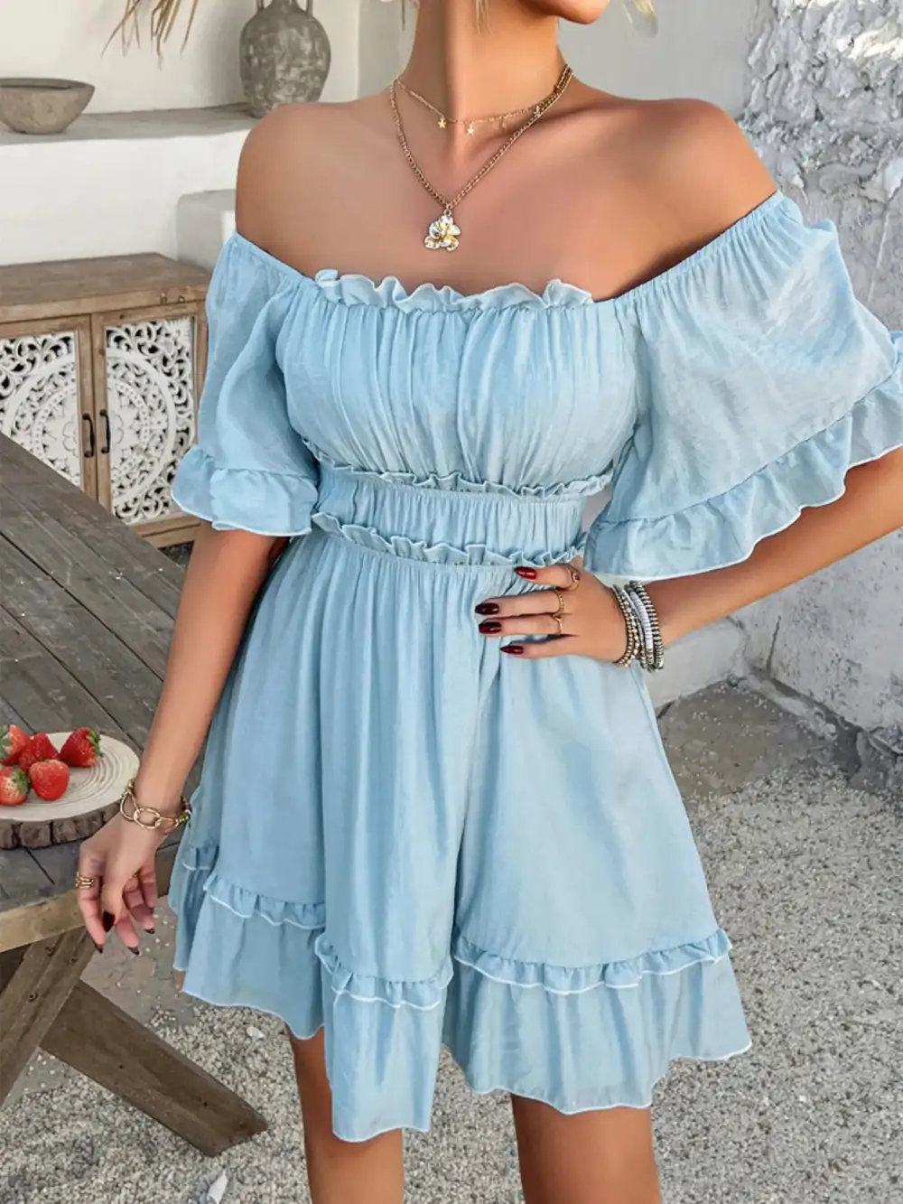 Square Neck Ruffle Mini Dress