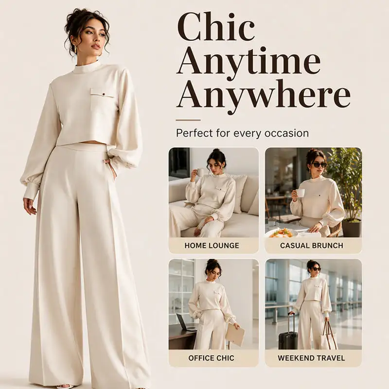 ⌛Limited-Time Offer-Women's Casual Cropped Top & Wide Leg Pants Set