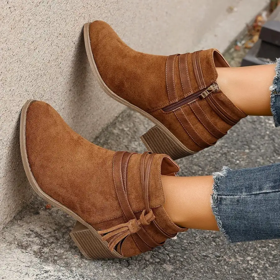 Tassel Point Toe Block Heels Boots