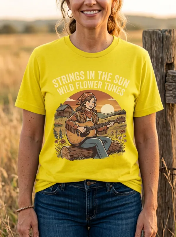 Country Music Guitarist Wildflower Crew Neck T-Shirt
