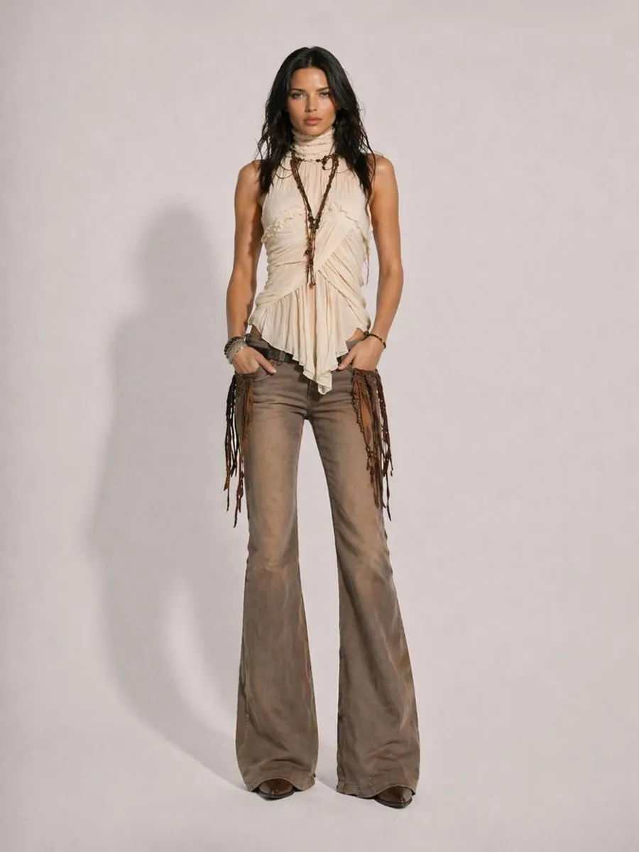 Daria High-Neck Sleeveless Ruched Top