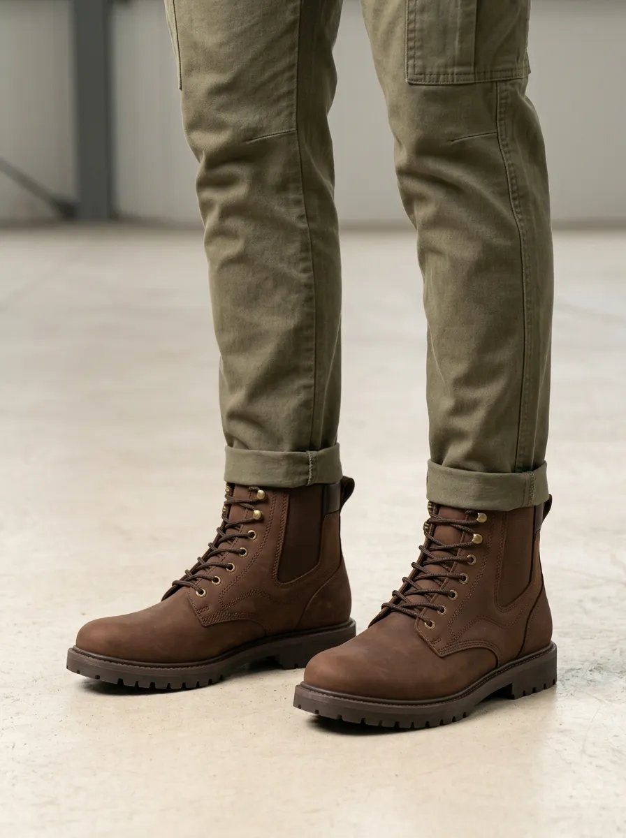 Unisex Leather Lace-Up Lug Sole Work Boots
