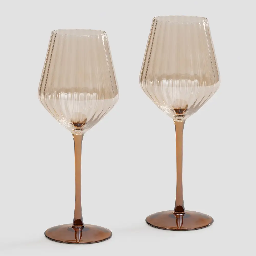 Amber Ribbed Wine Glass Set