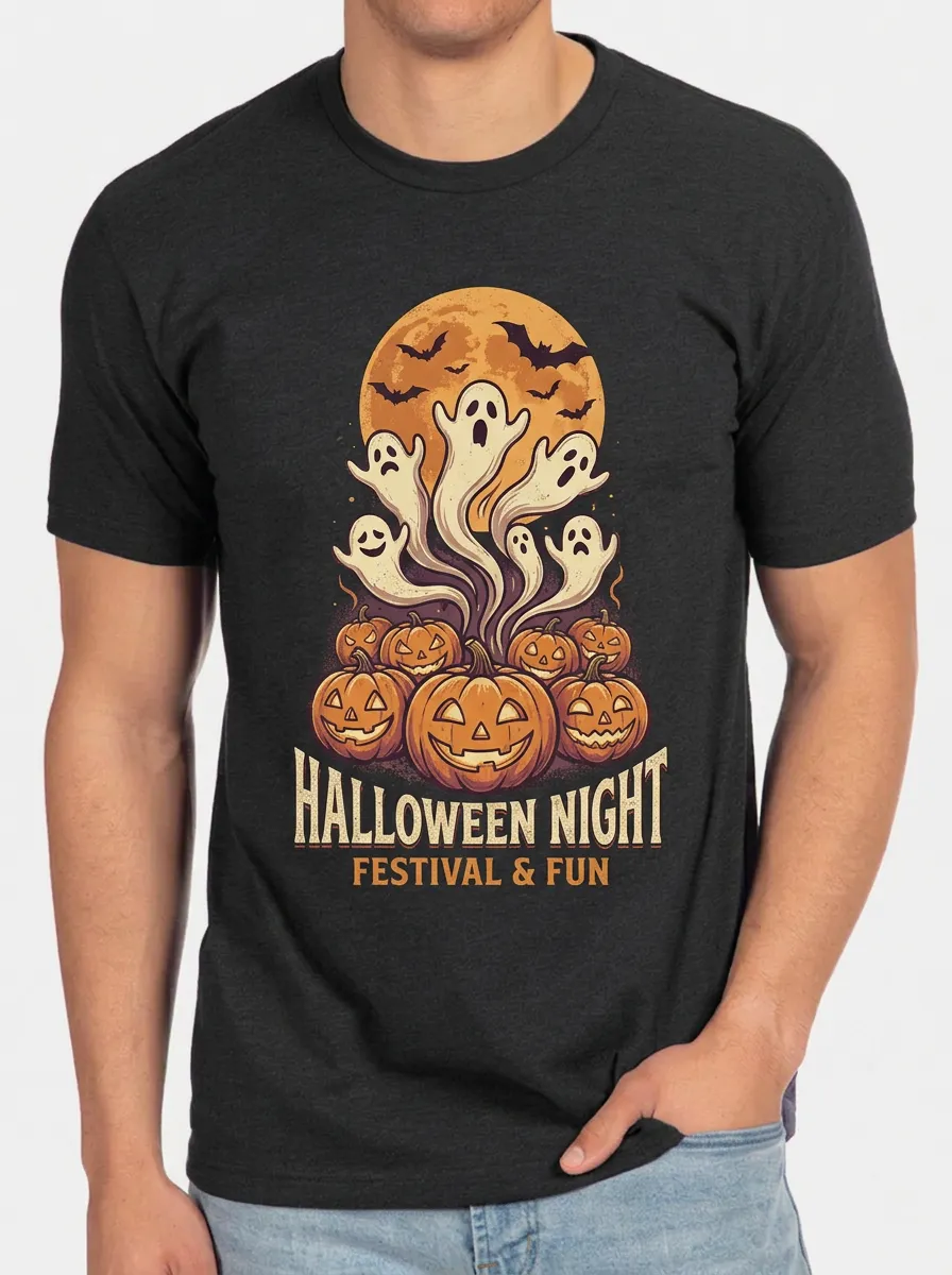 Men's Halloween Night Ghost Pumpkin Moon Printed T-shirt