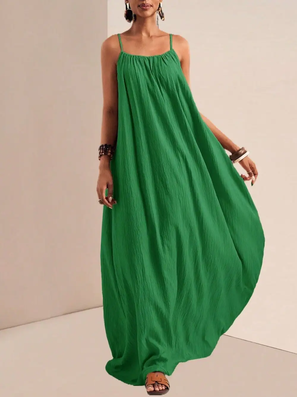 Ruched Spaghetti-Strap Maxi Dress