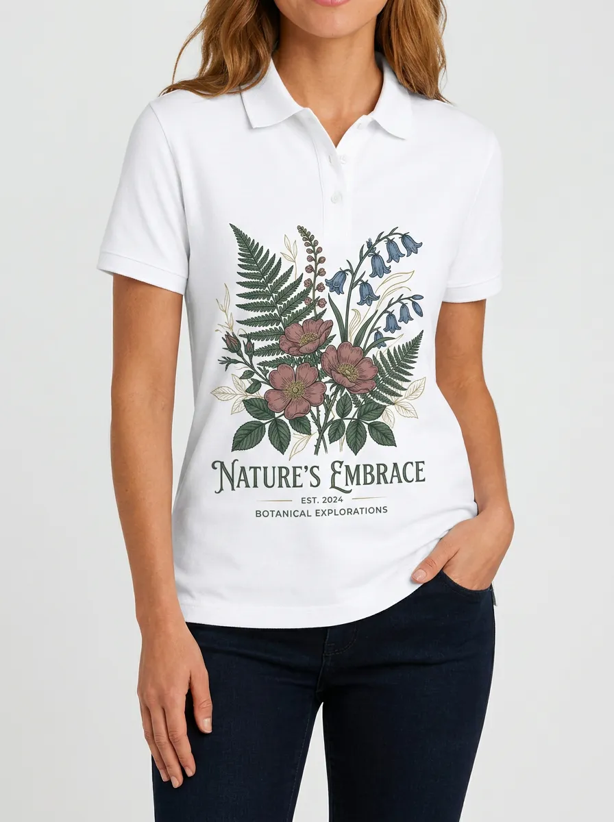 Nature Lover Botanical Fern Flower Polo Shirt