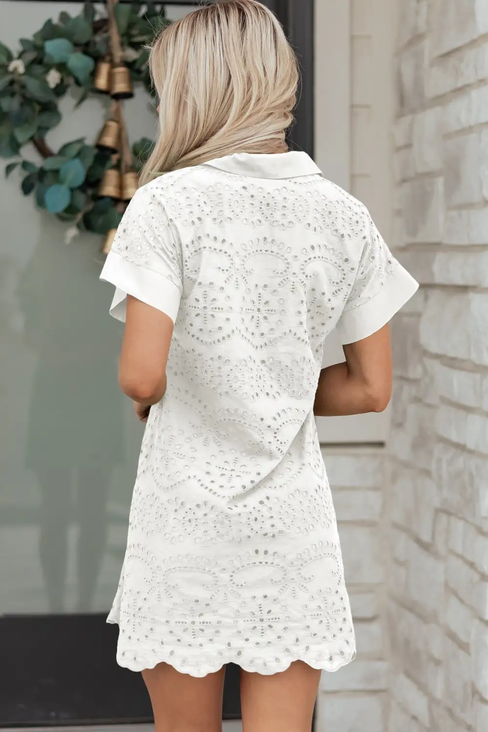 Solid Color Eyelet Embroidered T Shirt Mini Dress Playful