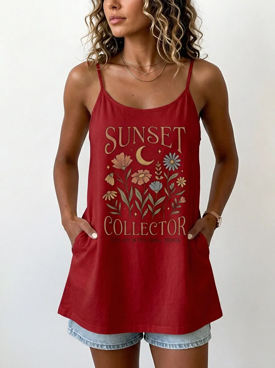 Women's Boho Floral Moon Sunset Collector Printed Tank Top