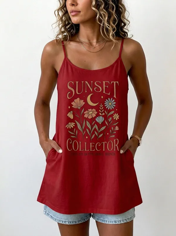 Women's Boho Floral Moon Sunset Collector Printed Tank Top