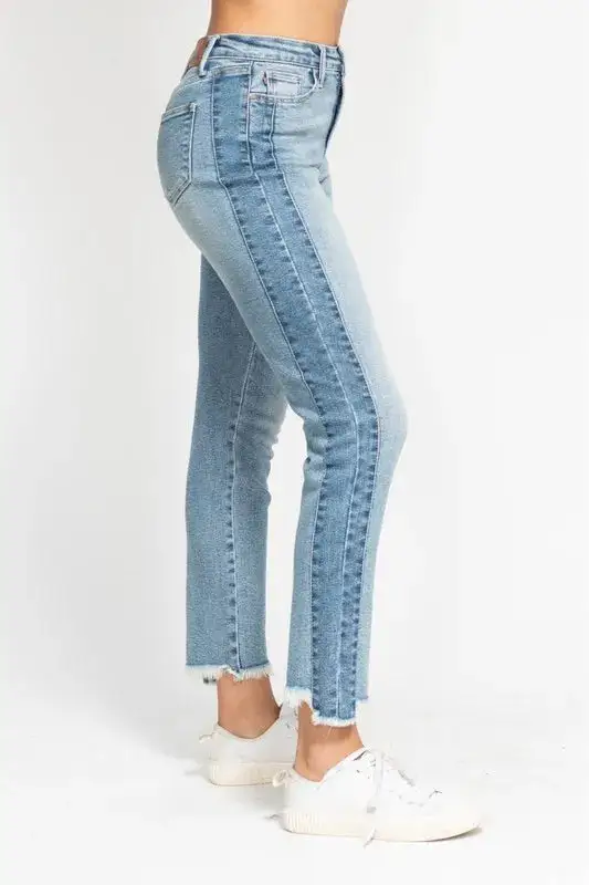 Full Size Vintage Wash Side Panel Detail With Fray Hem Slim Plus Size