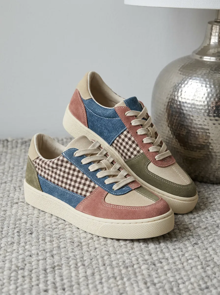 Women's Everyday Gingham Patchwork Colorblock Skate Shoes