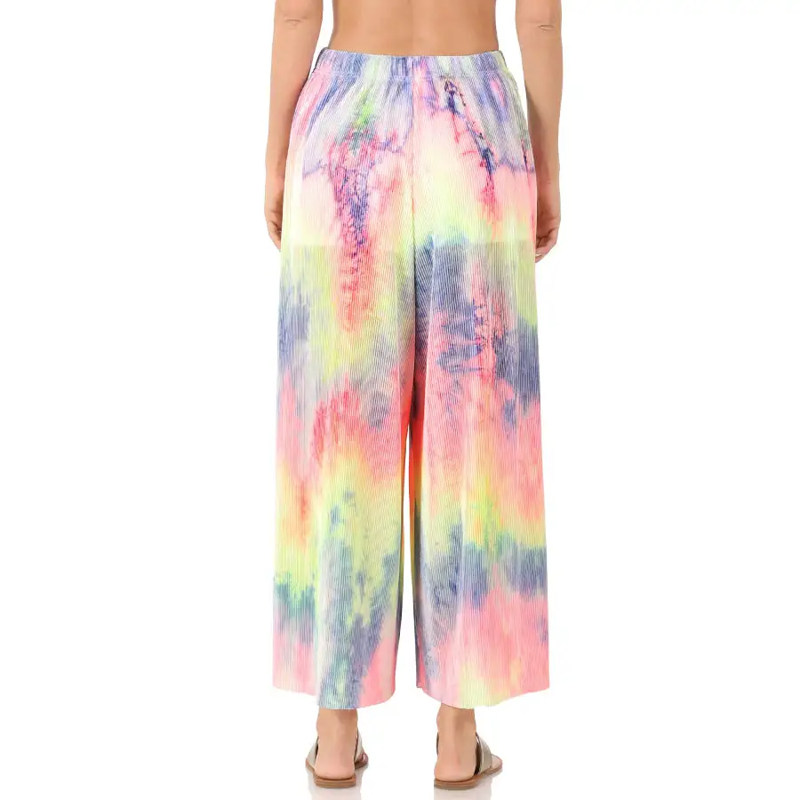 Tie Dye Ribbed Wide Leg Pants with Lining Elastic Waistband