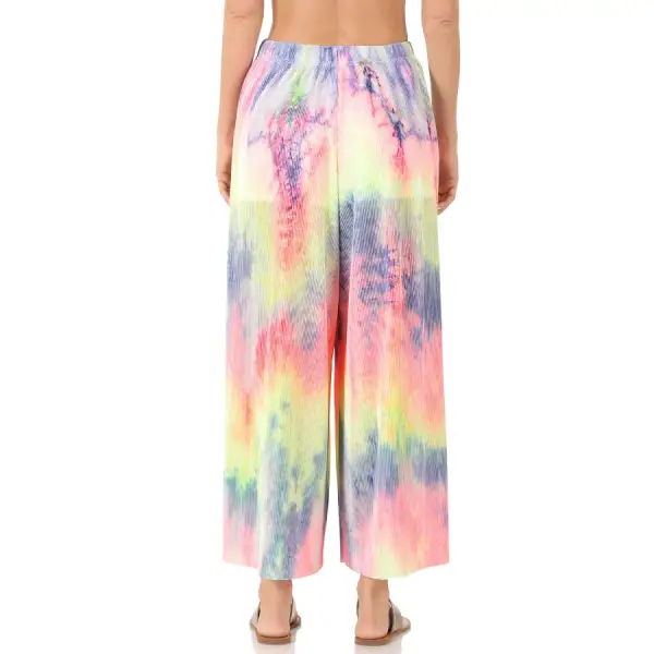 Tie Dye Ribbed Wide Leg Pants with Lining Elastic Waistband