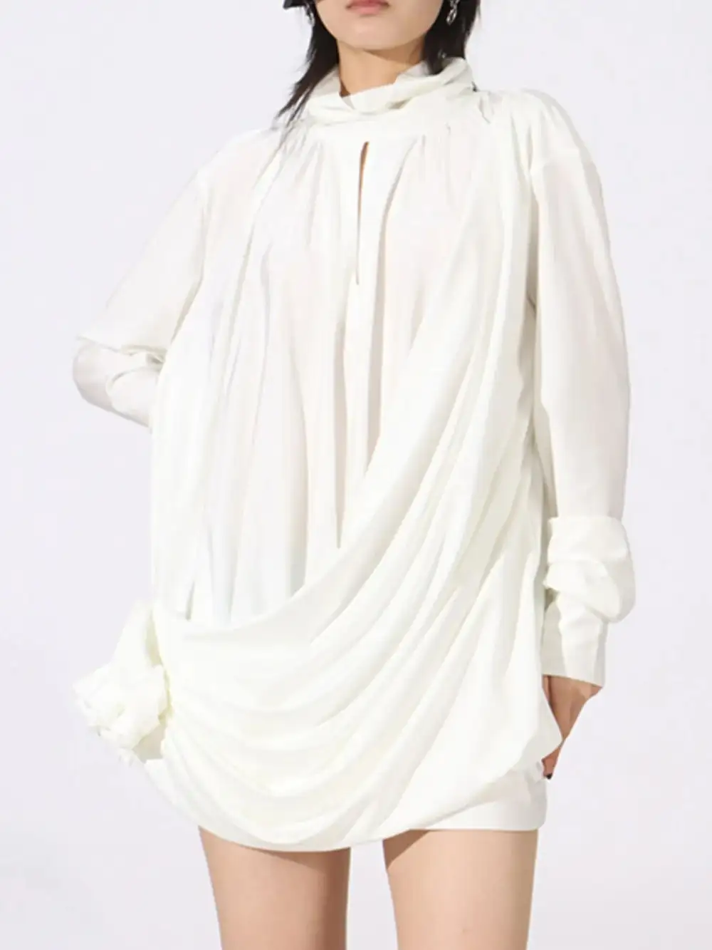 Relaxed Shape Ruched Long Sleeve Mini Dress