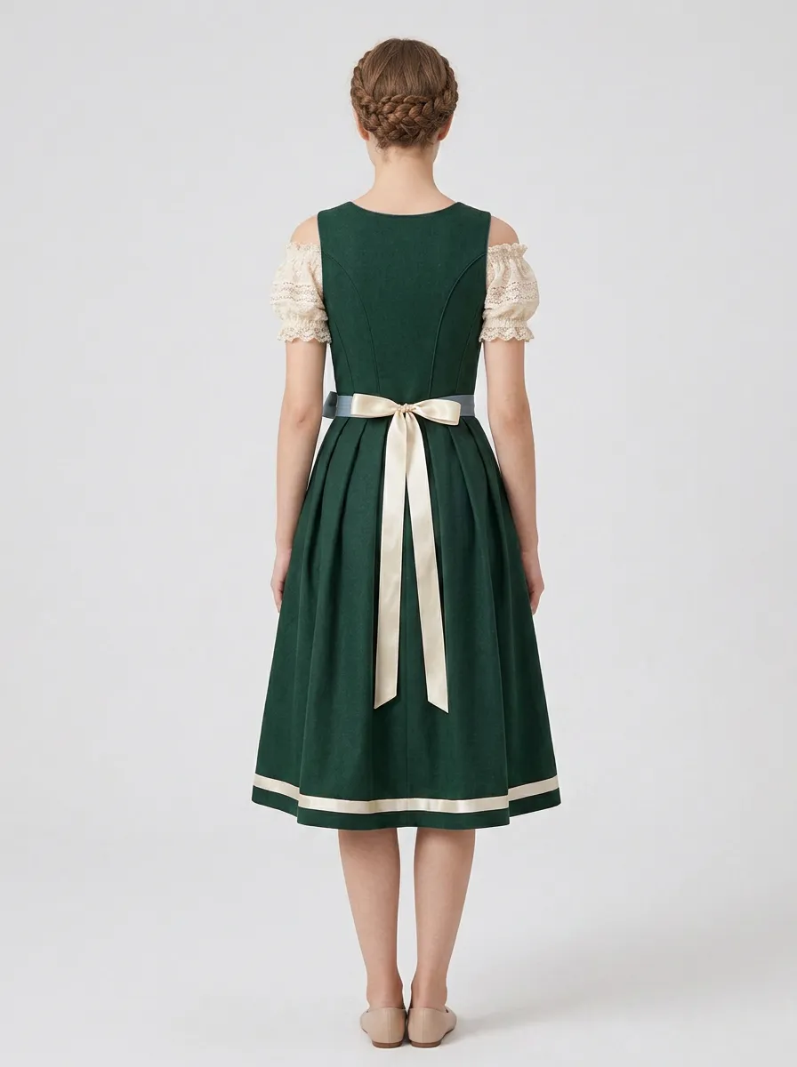 Floral Embroidered Square Neck Lace Blouse Traditional Women's Bavarian Oktoberfest Dirndl Dress