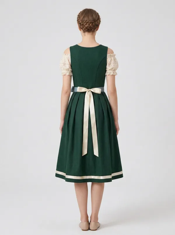 Floral Embroidered Square Neck Lace Blouse Traditional Women's Bavarian Oktoberfest Dirndl Dress