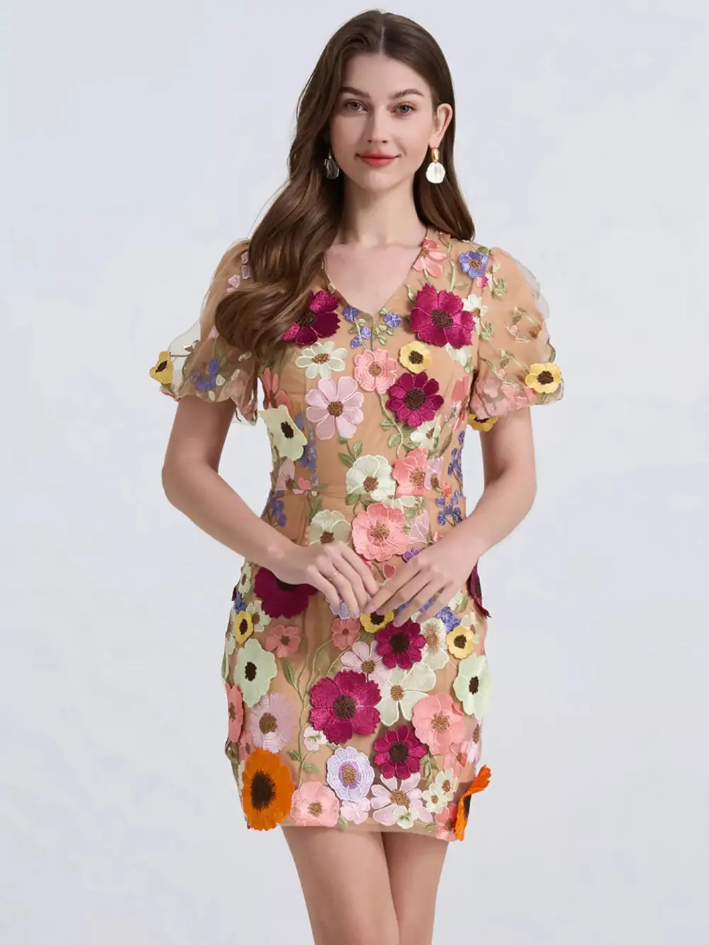 Puff-Sleeve Floral Mini Dress