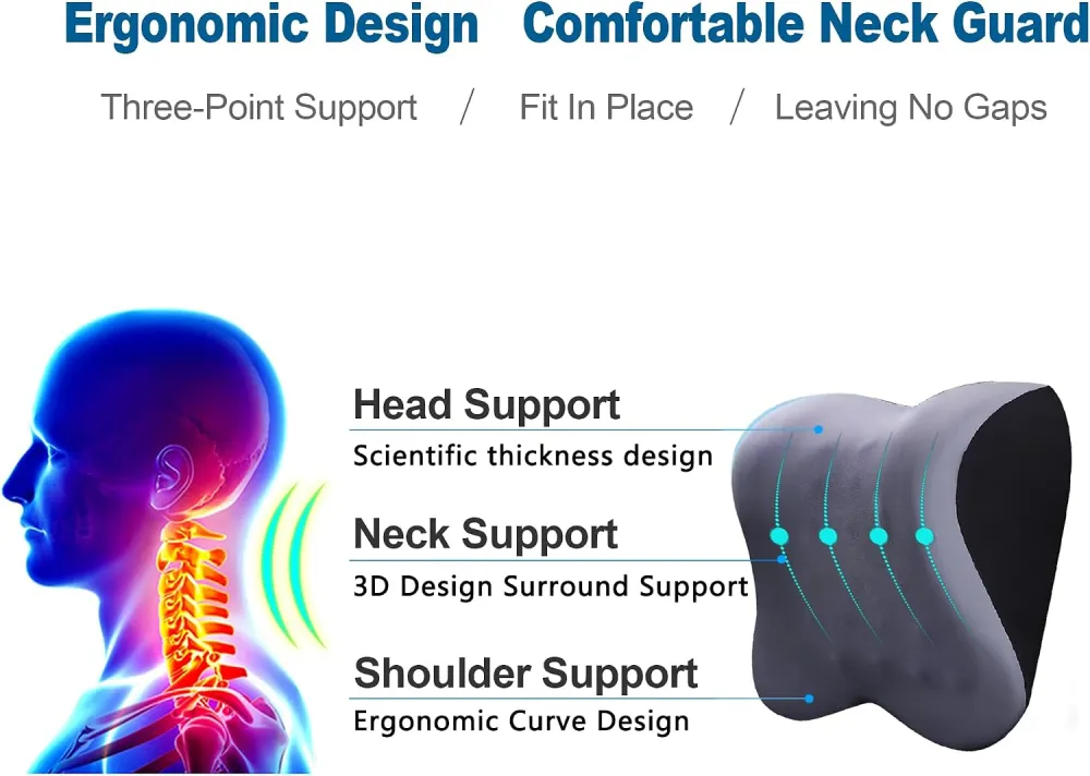 Car Pillow for Neck Pain Relief and Cervical Support,Pure Memory Foam Car Neck Pillow for Car Seat with Adjustable Strap and Washable Cover,Car Headrest Pillow for Ergonomic Design