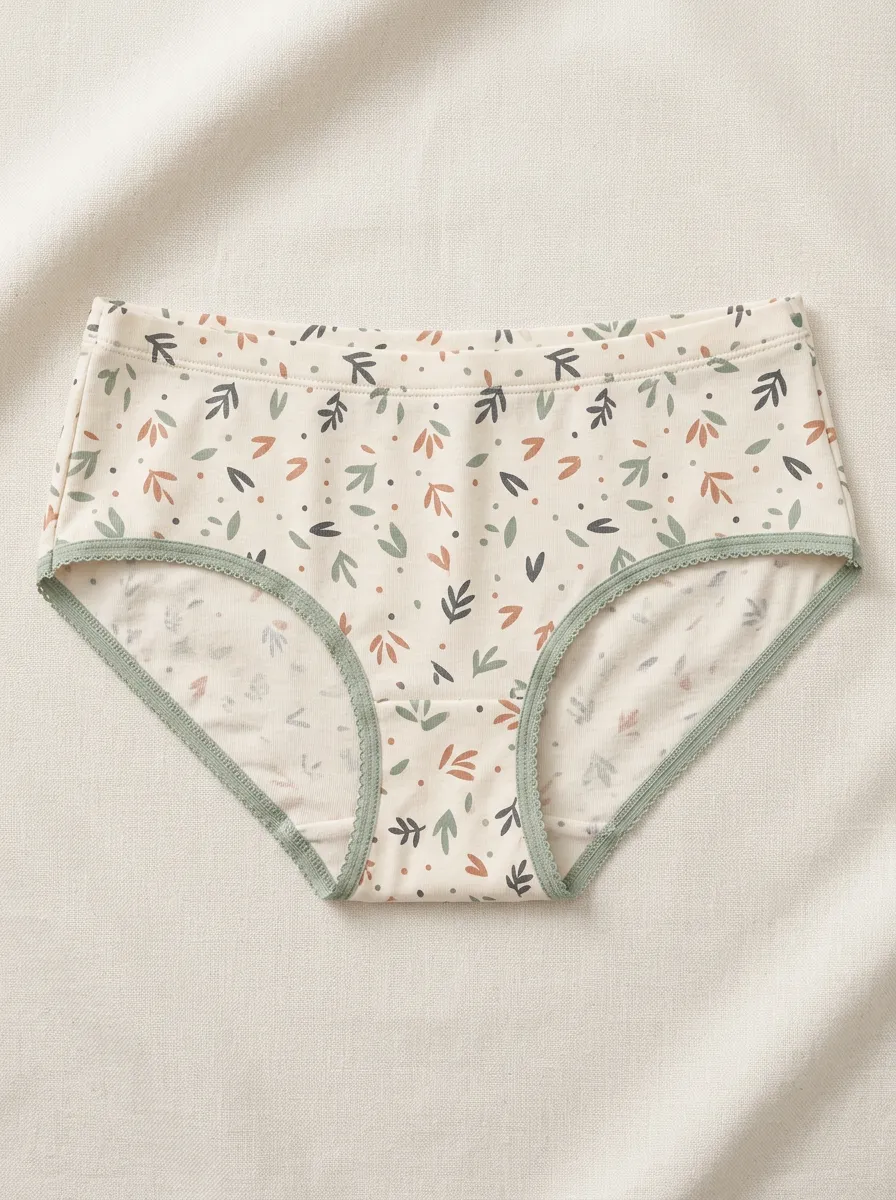 Women's Printed Underwear with Leaf Botanical Detail
