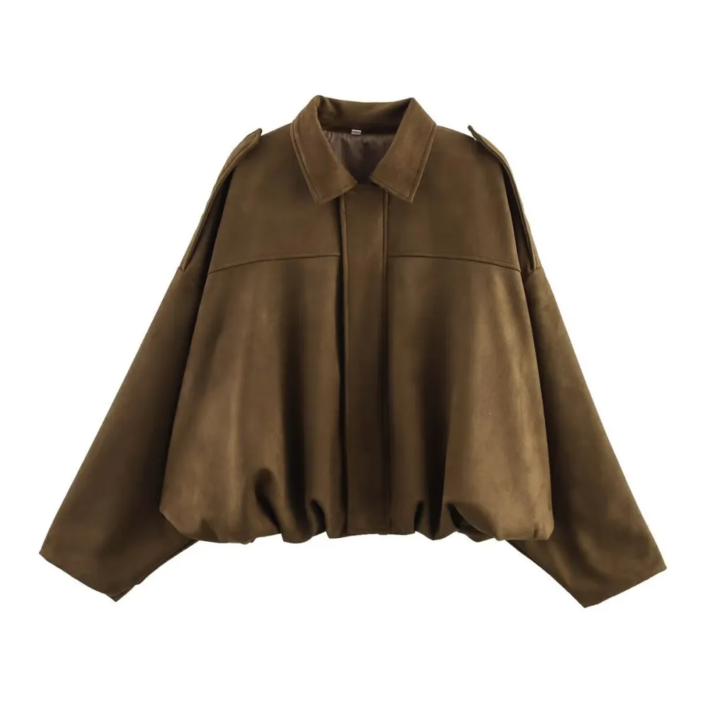 Cropped Suede Look Bomber Jacket