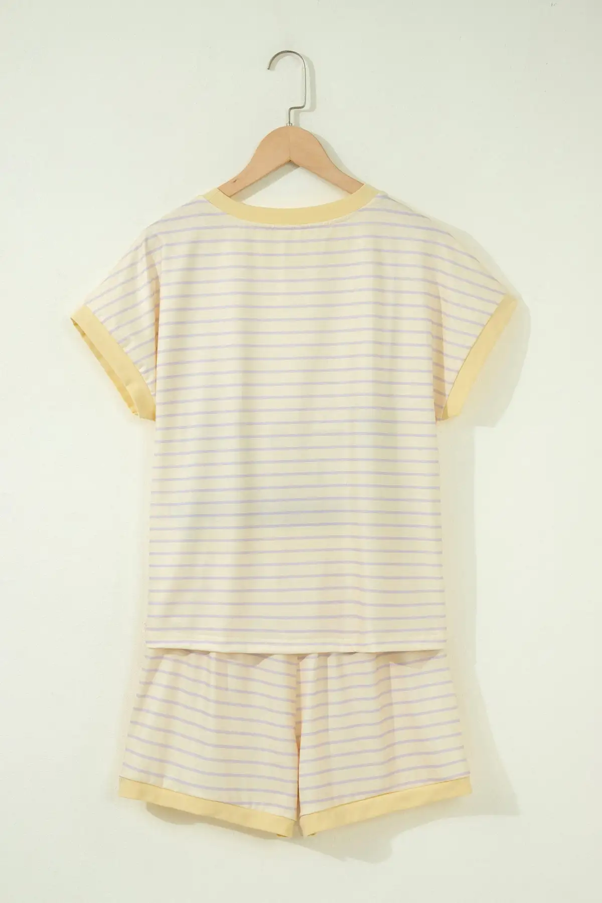 Drawstring Elastic-Waist Pocketed Striped Two-Piece Tee and Shorts Set