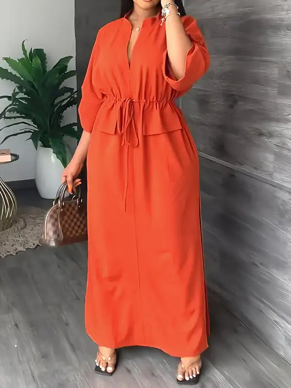 Drawstring Neck Maxi Dress