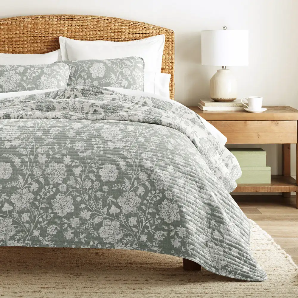 Textured Floral Reversible Quilted Coverlet Set