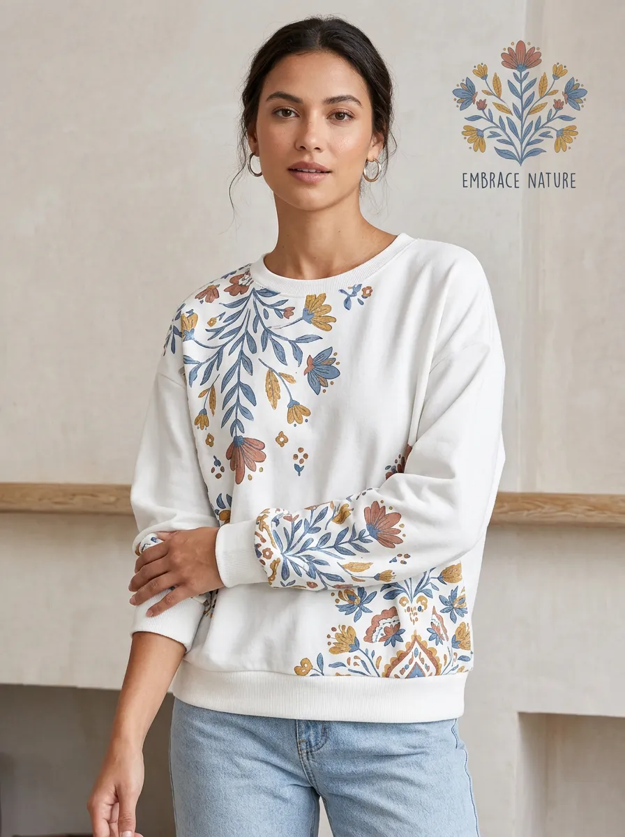 Women's Nature Lover Boho Floral Printed Sweatshirt