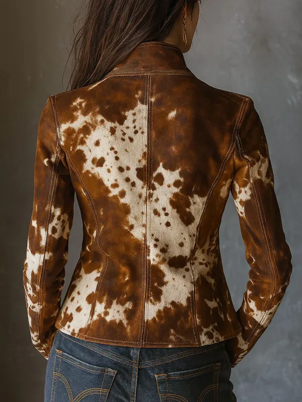 Cow-Print Slim-Fit Vintage Jacket